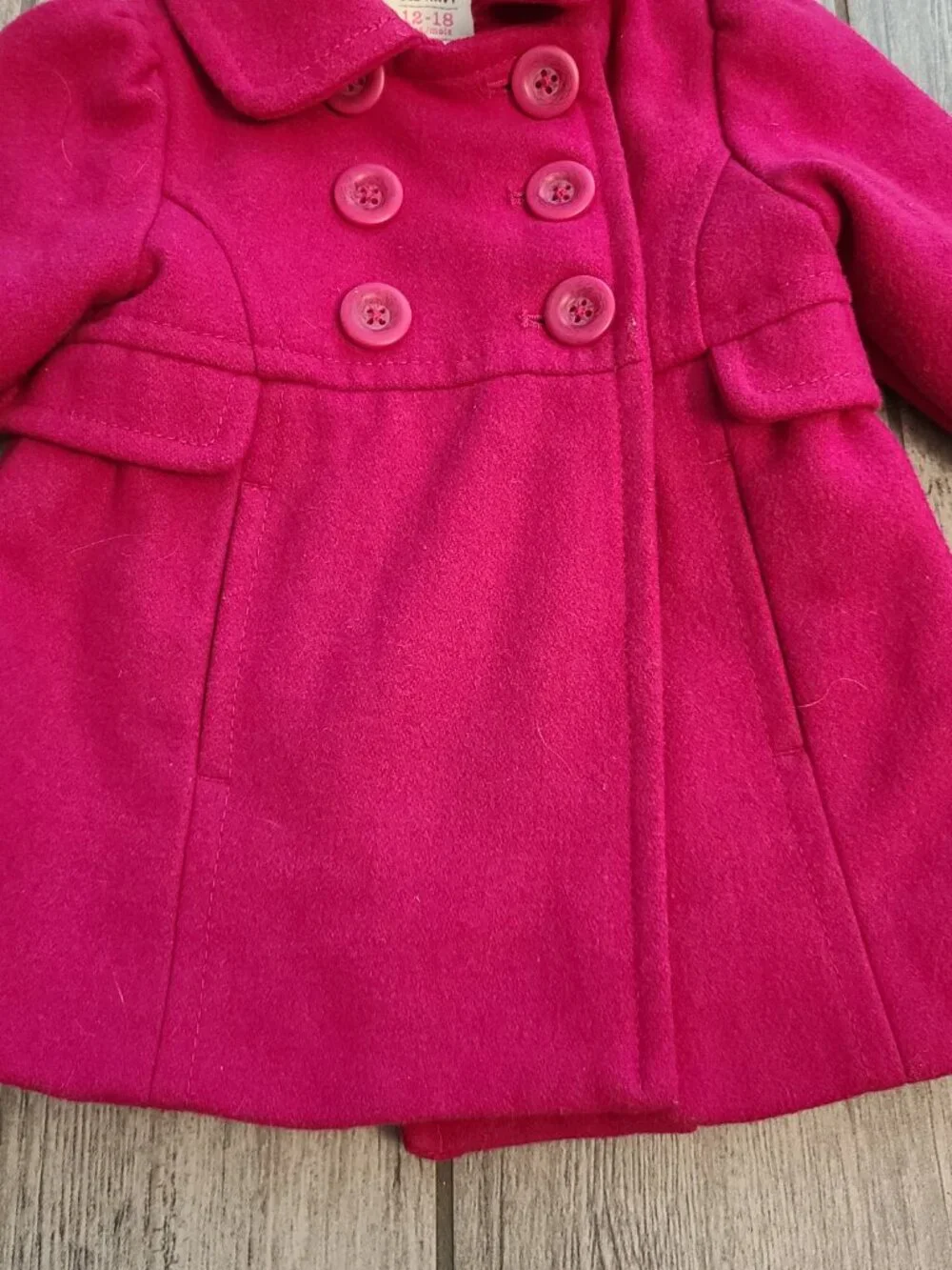Old Navy Wool Blend Double Breasted Peacoat Fuchsia Pink Baby Girl Size 12-18M